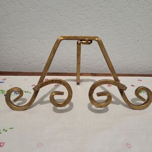 Vintage Gilted Gold Table Picture Plate Book Stand Holder Easel Solid 11.75" W